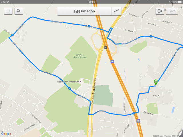 Route created in Footpath + Google Maps