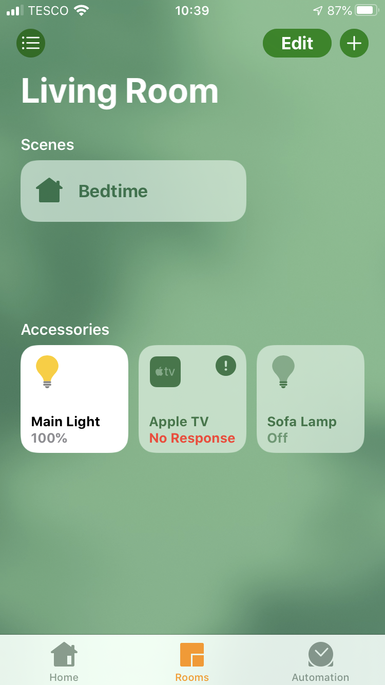 Apple Home app, showing the lights