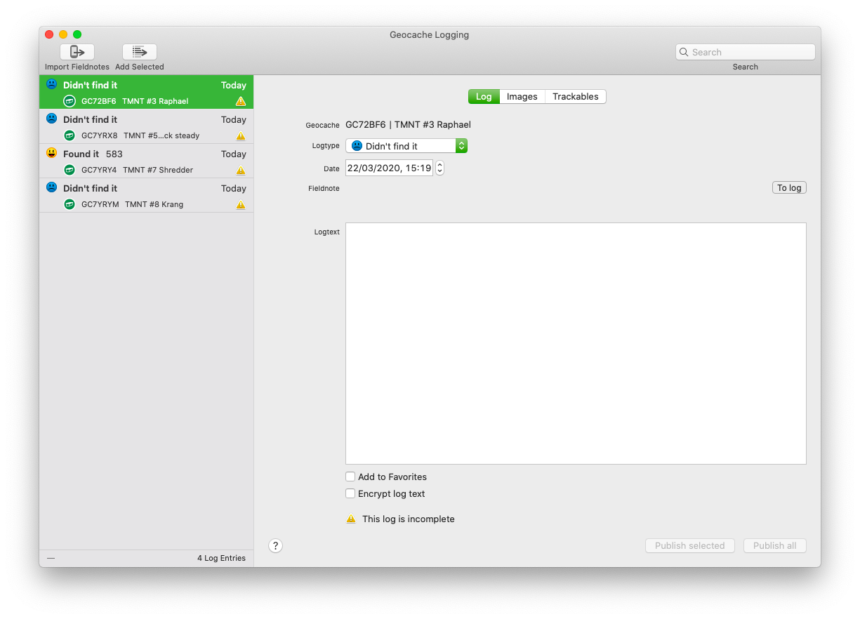Logging geocaches