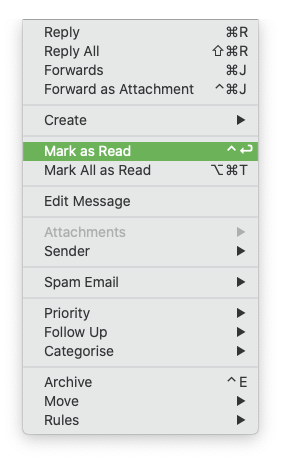 Mark as Read - keyboard shortcut changed