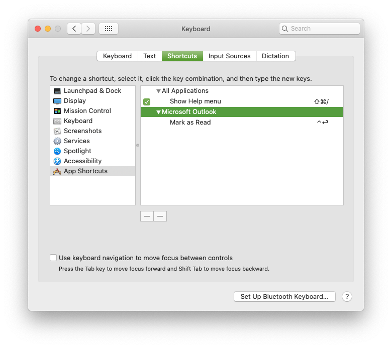 Keyboard shortcuts within the System Preferences